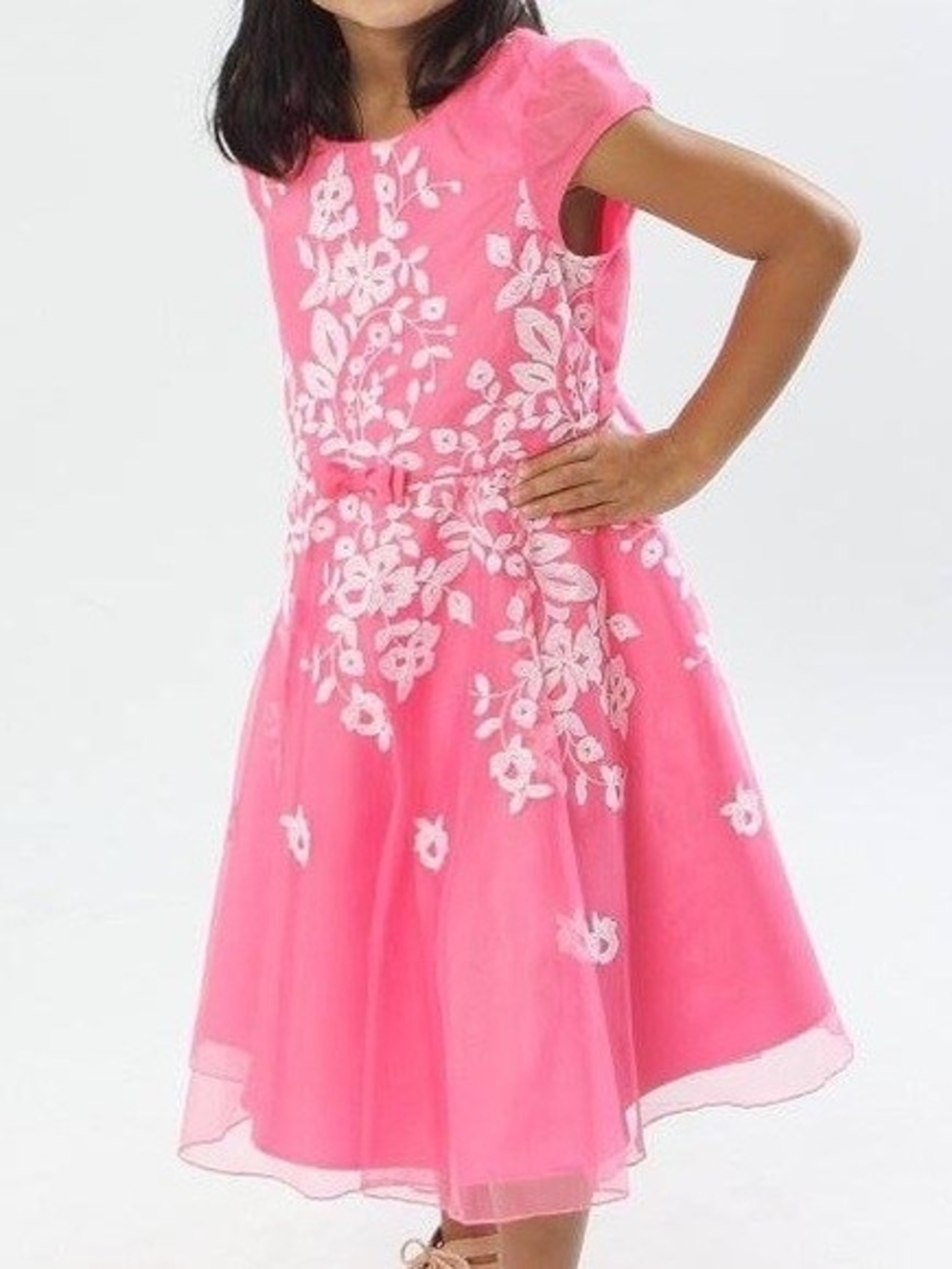 Jona Michelle Pink Dress with White Floral Appliqué